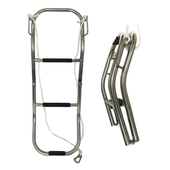 MARINE CITY 3-Step Folding Boat Ladder, 304 Grade Stainless Steel with Anti-Slip Footsteps, for Inflatable Pontoon Boats, Ships, Marines, Yachts Pack of 1
