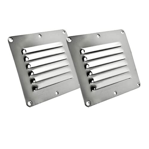 MARINE CITY 5 x 4-1/2 Inch Rectangle Stamped Louvered Vent 304 Stainless Steel Mirror Finish, Durable Easy Install Marine Boat Yacht Ship Caravan Vent, Pack of 2