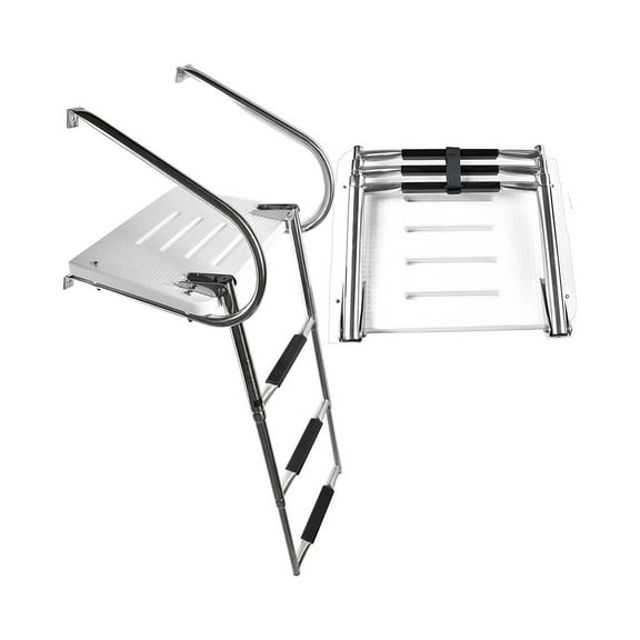 MARINE CITY 304 Stainless Steel 3 Step I/B Swim Platform Ladder - Telescoping Boat Ladder with Electro-Polished Rails and 3 Anti-Slip Footsteps - Ideal for Boats, Marines, Ships, Yachts