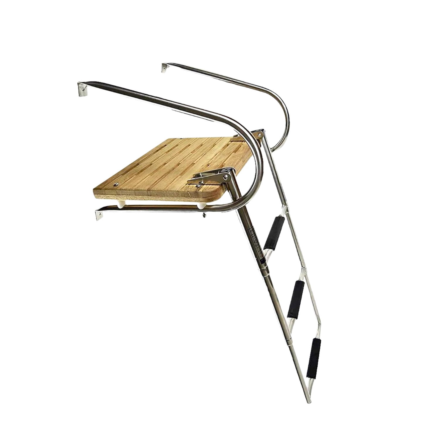 MARINE CITY Stainless Steel 3 Step O/B Swim Teak Platform Ladder ...