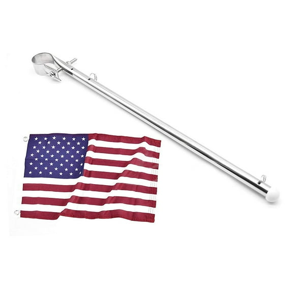 MARINE CITY Flagpole with 12 Inches x 18 Inches USA Flag, 304 Stainless Steel, Strong & Sturdy, Gloss Polished Finish, Mount Flag Staff Pole for Boats, Yachts, Ships & RVs
