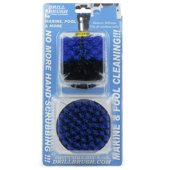 Drillbrush Blue Medium Marine Cleaning Brush Set - Boat Scrubbing Accessories - Hull Cleaner Brush Tool Kit - Spinning Drill Powered Scrubbing Kit