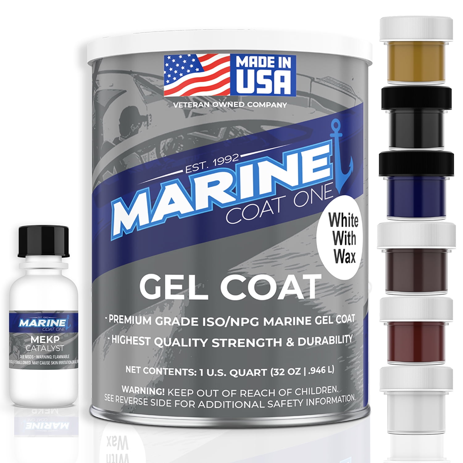 Marine Coat One, White Gelcoat Repair Kit for Boat, Fiberglass Gel Coat  Restoration (1 Quart)