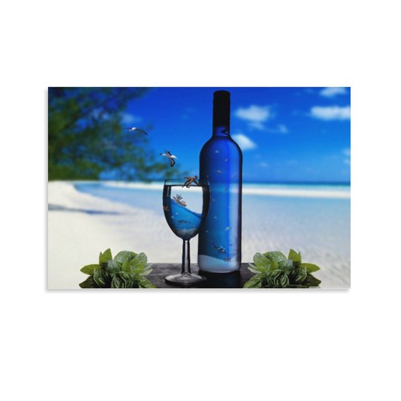 Marine Cocktail Beach Refresh Drink Bottle Holiday Poster Decorative Painting Canvas Wall Art Living Room Posters Bedroom Painting,Unframe-style,12x18inch(30x45cm)