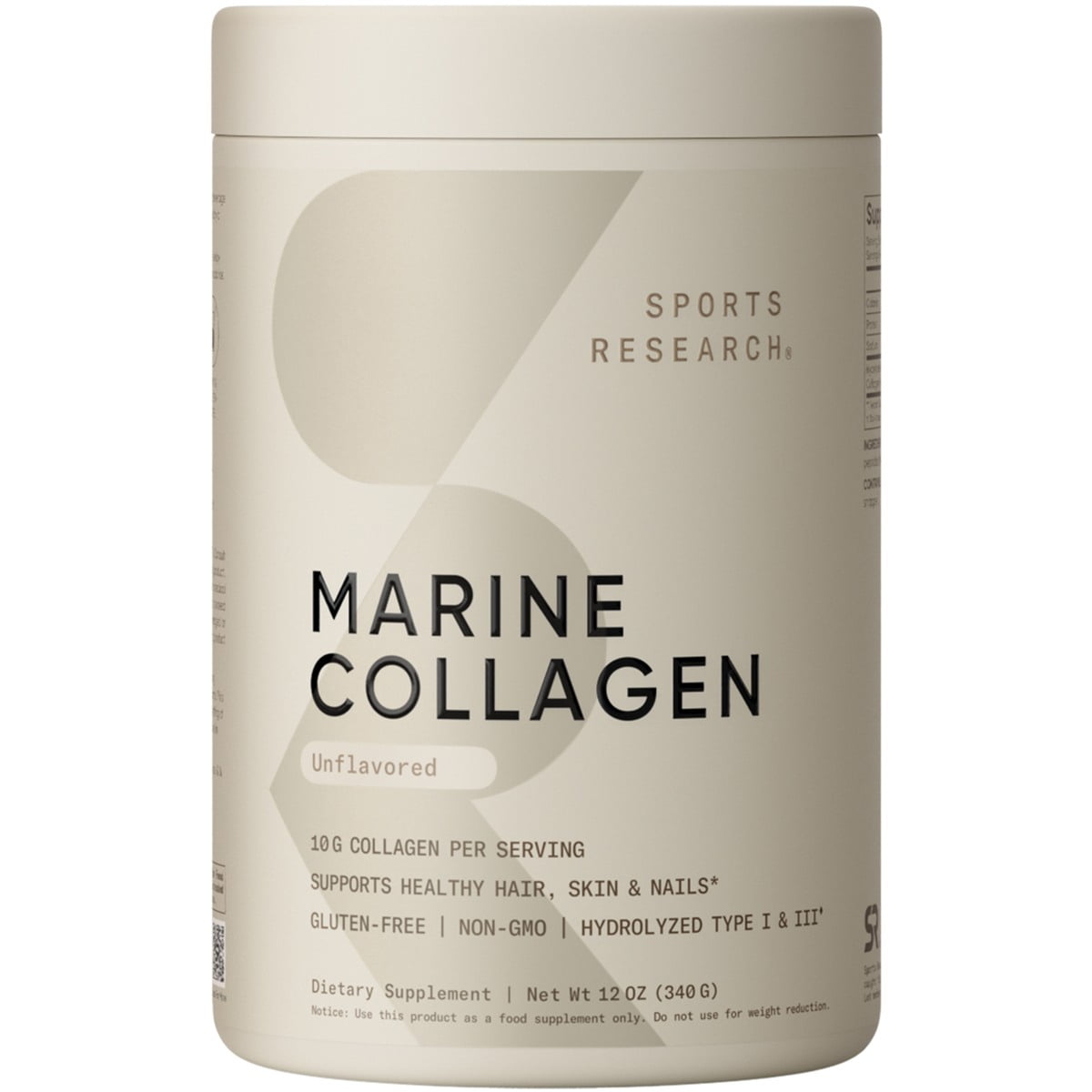 Sports Research Marine Collagen Peptides Powder - Sourced from Wild-Caught Fish Keto Certified (34 Servings)