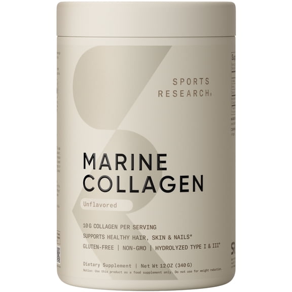 Sports Research® Marine Collagen Peptides Powder - Sourced from Wild-Caught Fish Keto Certified (34 Servings)