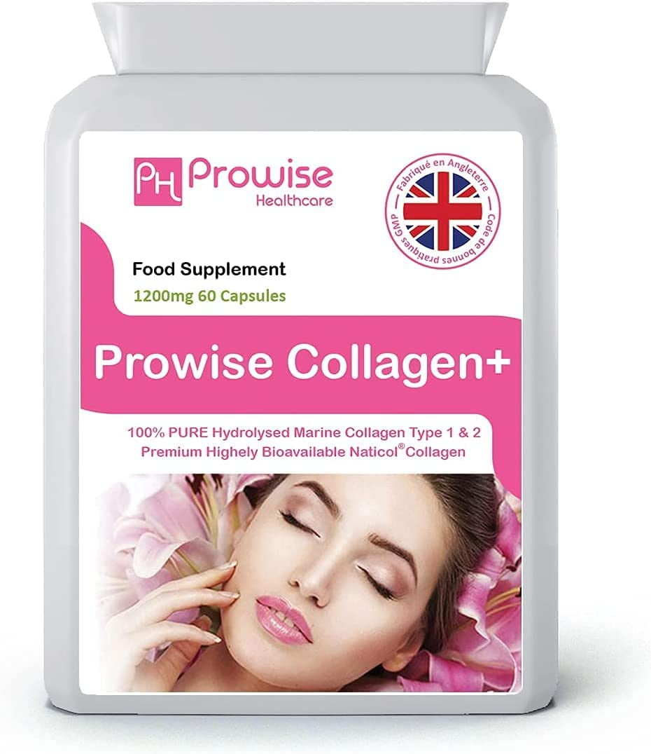 Marine Collagen Type 1 and Type 2 1200mg - 60 Capsules | UK Manufactured by Prowise Healthcare
