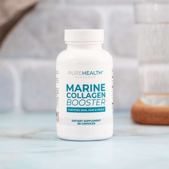 PureHealth Research Marine Collagen Booster, Hyaluronic Acid & Vitamin E, 90 Capsules