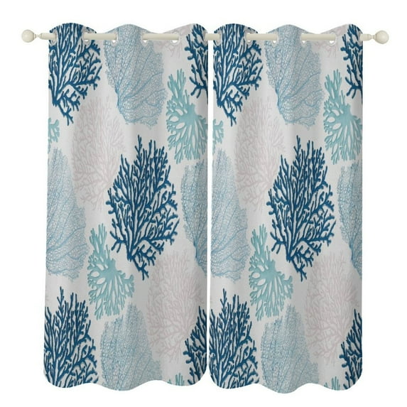 Marine Coral 2pcs Blackout Curtains For Living Room Bedroom Grommet Top Window Set for Left And Right Biparting Open