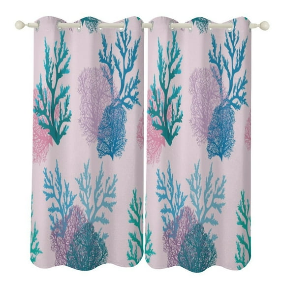 Marine Coral Blackout Curtains Window Drapes Room Darkening Thermal Insulated Grommets Blackout Curtains, for Living, Dining, Bedroom,2 Panels