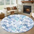thumbnail image 1 of Marine Coral Round Area Rug 8Ft Washable Large Circle Rugs for Living Room Dorm, Coastal Ocean Underwater Starfish Summer Blue Non-Slip Carpet Floor Mats Indoor Outdoor Carpet Runner Home Decor, 1 of 8