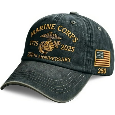 Marine Corps 250th Anniversary Baseball Cap for Men,250th Anniversary Tribute Washed Cap Retro Marine Veteran Hat