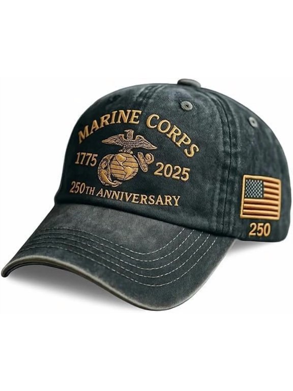 Marine Corps 250th Anniversary Hats Baseball Cap Embroidered Hats, USA Patriotic Caps for Veteran Christmas Gifts