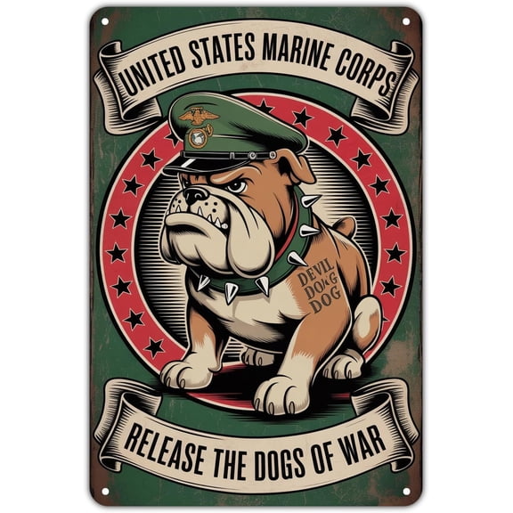 Marine Corps Bulldog tin sign Vintage United States Marine Corps Devil Dog Metal Sign Print Aesthetic for Garden Yard Bar Porch Home Bedroom Kitchen Wall Decor Decor Gift 8 x 12 inch