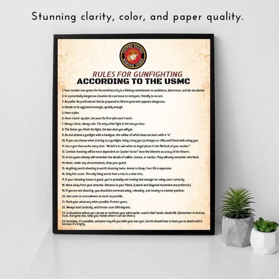 Marine Corps 'Rules For Gunfighting' Wall Art Patriotic USMC Decor, Stretched Canvas
