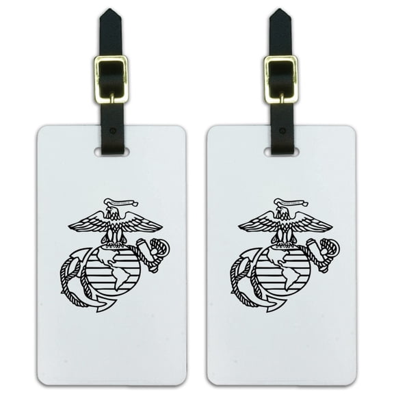 Marine Corps USMC Black White Eagle Globe Anchor Logo Officially Licensed Luggage ID Tags Suitcase Carry-On Cards - Set of 2