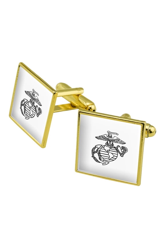 Marine Corps USMC Black White Eagle Globe Anchor Logo Officially Licensed Square Cufflink Set - Silver or Gold
