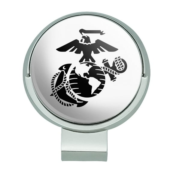 Marine Corps USMC Black on White Eagle Globe Anchor Officially Licensed Golf Hat Clip With Magnetic Ball Marker