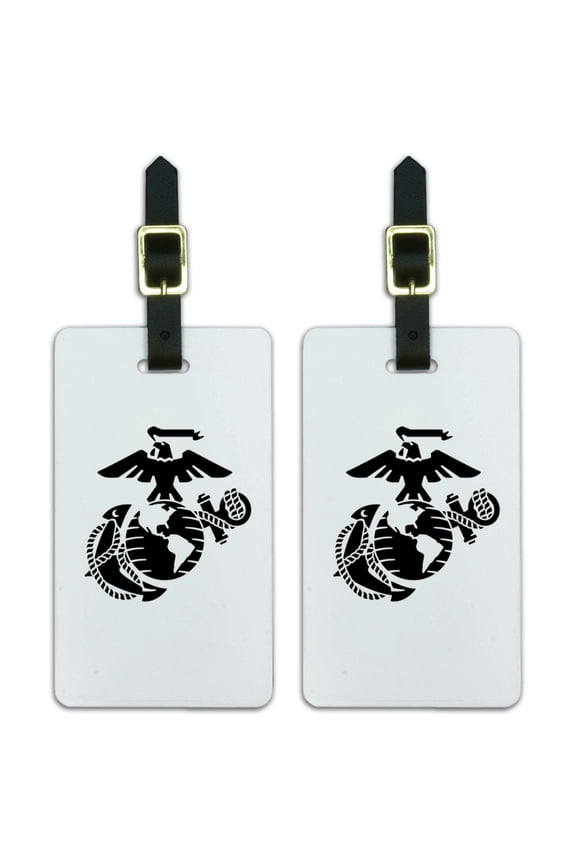 Marine Corps USMC Black on White Eagle Globe Anchor Officially Licensed Luggage ID Tags Suitcase Carry-On Cards - Set of 2