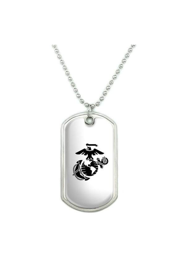 Marine Corps USMC Black on White Eagle Globe Anchor Officially Licensed Military Dog Tag Pendant Necklace with Chain
