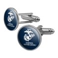 thumbnail image 1 of Marine Corps USMC Earned Never Given White Blue Logo Officially Licensed Round Cufflink Set Silver Color, 1 of 6
