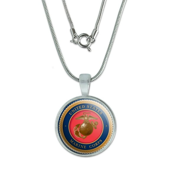 Marine Corps USMC Emblem Officially Licensed 0.75" Pendant with Sterling Silver Plated Chain