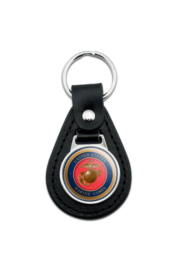 Marine Corps USMC Emblem Officially Licensed Black Leather Keychain