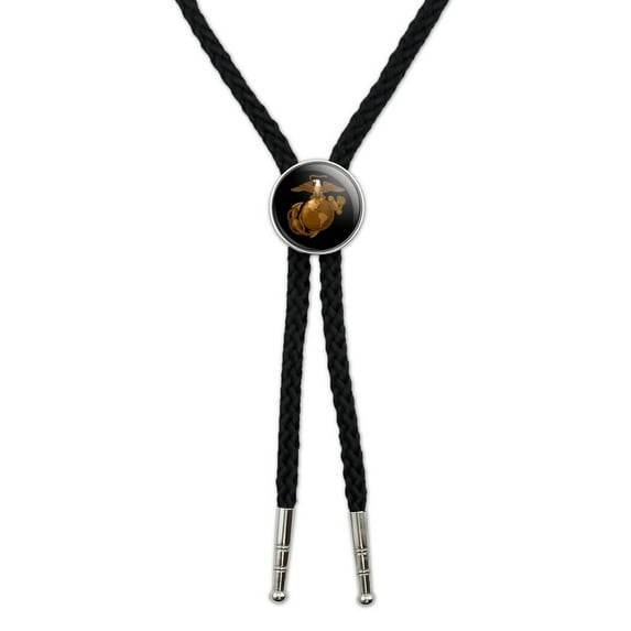 Marine Corps USMC Golden Logo on Black Eagle Globe Anchor Officially Licensed Western Southwest Cowboy Necktie Bow Bolo Tie