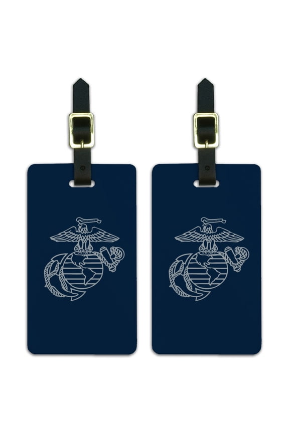 Marine Corps USMC Gray on Blue Eagle Globe Anchor Logo Officially Licensed Luggage ID Tags Suitcase Carry-On Cards - Set of 2