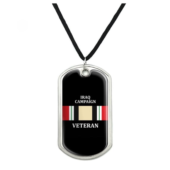 Marine Corps USMC Iraq Campaign Veteran Ribbon Officially Licensed Military Dog Tag Pendant Necklace with Cord