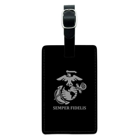 Marine Corps USMC Semper Fidelis White Black Logo Officially Licensed Rectangle Leather Luggage Card Suitcase Carry-On ID Tag