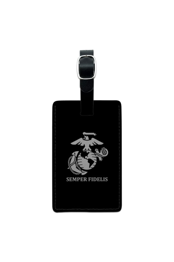 Marine Corps USMC Semper Fidelis White Black Logo Officially Licensed Rectangle Leather Luggage Card Suitcase Carry-On ID Tag