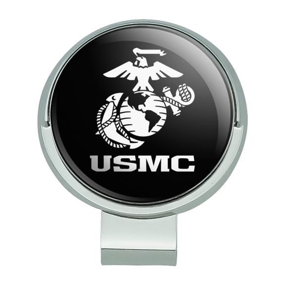 Marine Corps USMC Text White Logo on Black Officially Licensed Golf Hat Clip With Magnetic Ball Marker