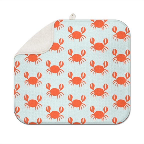 Marine Crab Drying Mat - Tropical Sea Life Cartoon Print, Highly Absorbent Foldable Microfiber Pad, Heat Resistant & Multipurpose for Dishes & Countertops