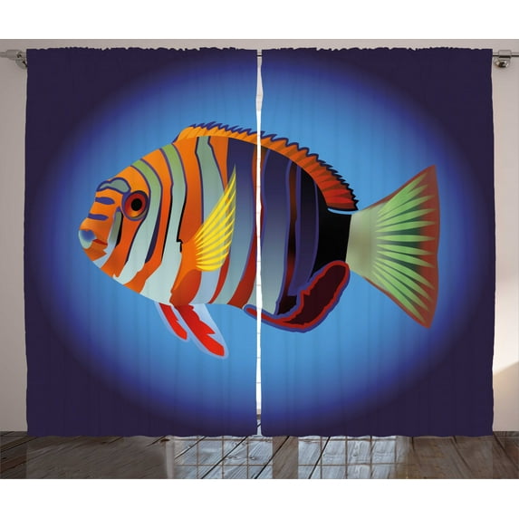 Ambesonne Ocean Curtains 2 Panel Set, Tropical Exotic Sea Fish, 108" x 84", Multicolor
