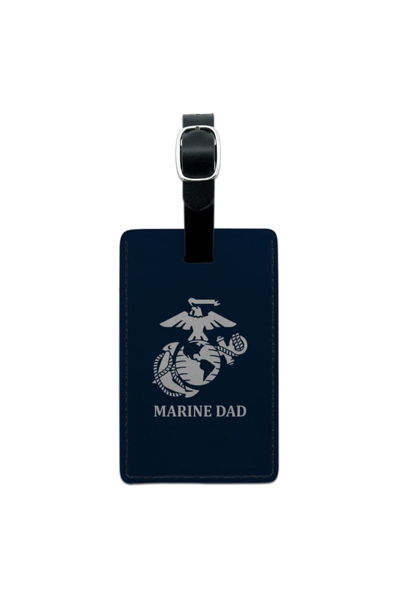 Marine Dad USMC White Logo on Blue Officially Licensed Rectangle Leather Luggage Card Suitcase Carry-On ID Tag