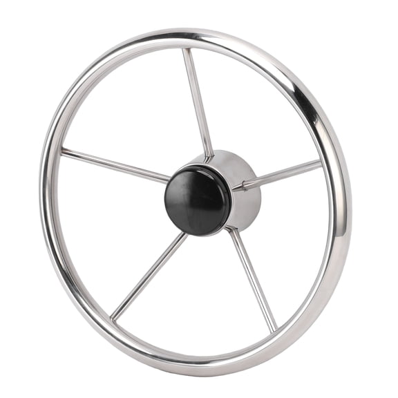 Marine Destroyer Style 13-1/2 Inch 5-Spoke Boat Steering Wheel, Stainless Steel