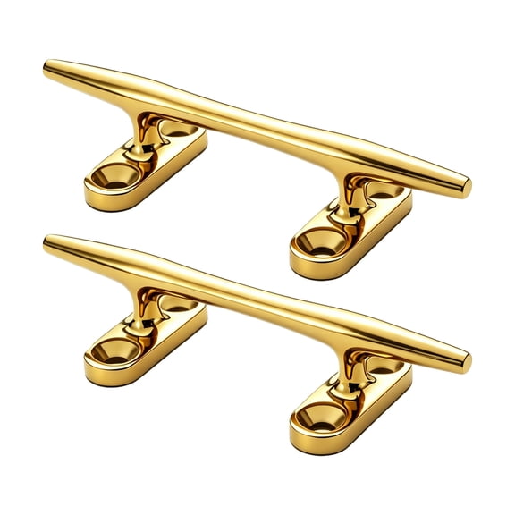 Marine Dock Cleat Set 316 Stainless Steel Boat Mooring Hardware, Gold Finish Rounded Bolt On Cleat for Docking