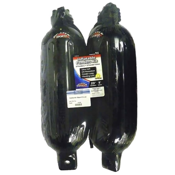 Marine Dock Fender Kit 23-Inch x 6.5-Inch with 60-Inch 3/8-Inch Whip Lines Compatible with All Boats Pontoon Sailboat Fishing Cruiser Runabout