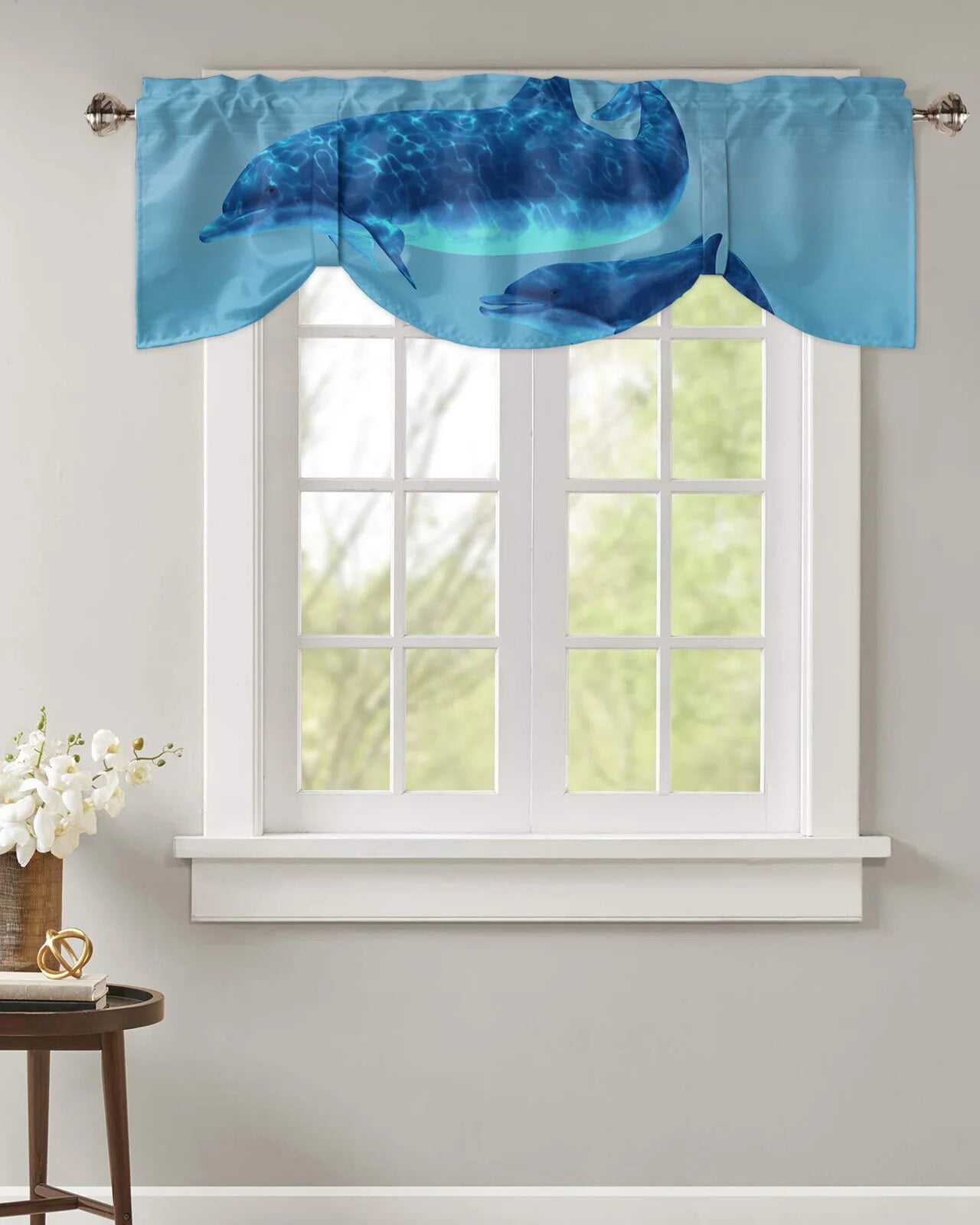 Marine Dolphin Coral Small Curtain Rod Pocket Short Curtains Home Decor Marine dolphin coral small curtain rod pocket short curtains home decor