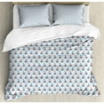 thumbnail image 1 of Marine Duvet Cover Set, Cartoon Sailboat Waves Sea Maritime Theme Art, Decorative 3 Piece Bedding Set with 2 Pillow Shams, King Size, Pale Blue Dark Coral, by Ambesonne, 1 of 2