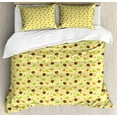 thumbnail image 1 of Marine Duvet Cover Set, Continuous Cartoon with Whale Crab Turtle and Shells, Decorative 3 Piece Bedding Set with 2 Pillow Shams, Calking Size, Yellow Multicolor, by Ambesonne, 1 of 3