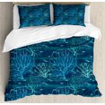 thumbnail image 1 of Marine Duvet Cover Set, Ocean Sea Plants Coral Reef Botany Underwater Exotic Algae Illustration, Decorative 3 Piece Bedding Set with 2 Pillow Shams, Calking Size, Dark Teal and Turquoise, by Ambesonne, 1 of 2