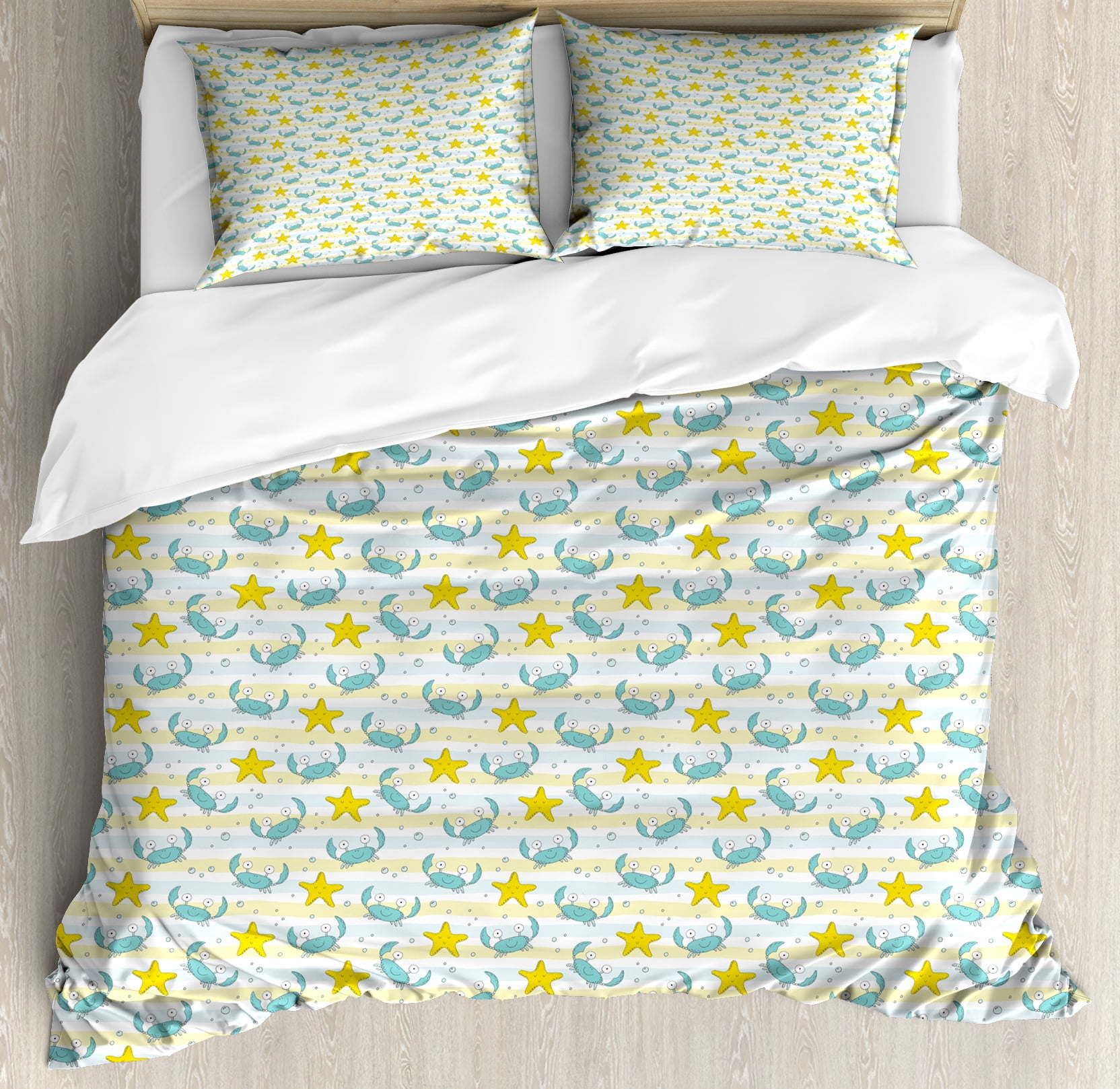 Crab Starfish Pattern Print Duvet Cover Bedding Set