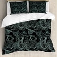 thumbnail image 1 of Marine Duvet Cover Set, Underwater Fishes Coral Reef Octopus and Jellyfish Hand Drawn Aquatic, Decorative 3 Piece Bedding Set with 2 Pillow Shams, King Size, Dark Reseda Green Seafoam, by Ambesonne, 1 of 3