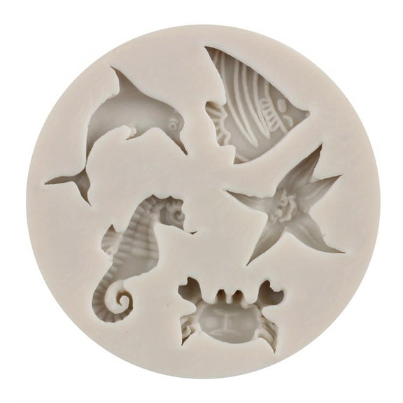 Marine Element Silicone Mold Set - Intricate Seahorse, Seaweed, Fish, Crab, Coral, Conch, Shell, Turtle Designs for Cake and Candy Decoration