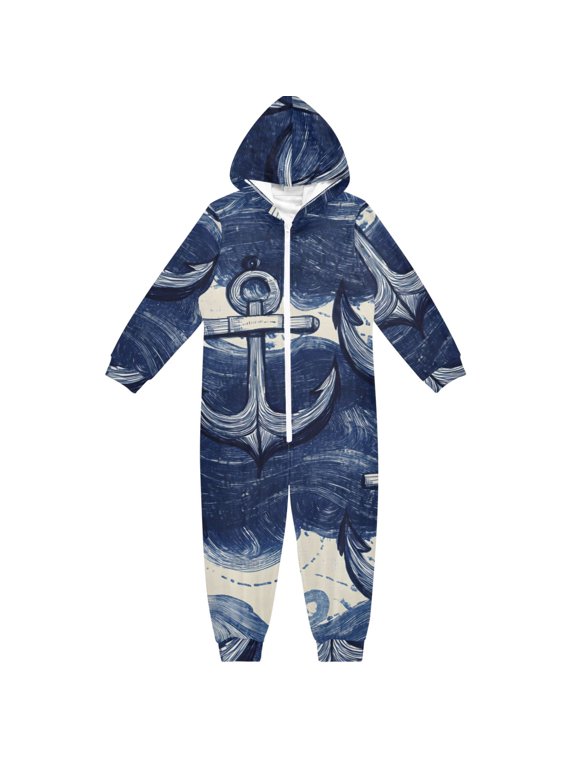 Marine Elements Pattern One Piece Pajamas Soft Jumpsuit Cozy Sleep and Play Romper Zipper and Pockets 13-14Y