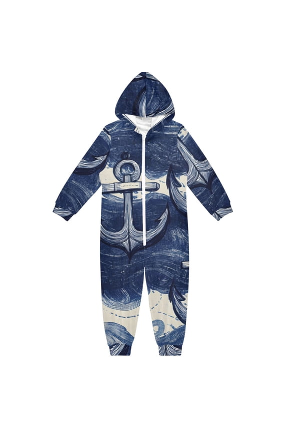Marine Elements Pattern One Piece Pajamas Soft Jumpsuit Cozy Sleep and Play Romper Zipper and Pockets 5-6T