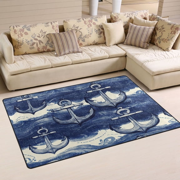 Marine Elements Pattern Soft Polyester Area Rug 31''x20'', Non Slip, Memory Foam, Water Absorbent