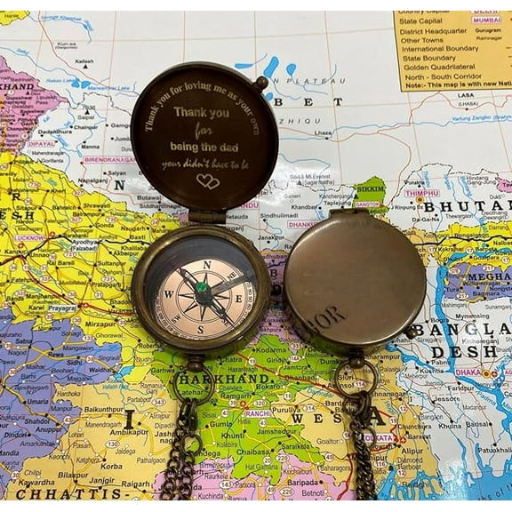 Marine Engraved Compass Brass Pocket Compass Gifts for Men Him Grandson Boys Thank You for Being Dad Engravable Antique Gift Compasses for Graduation